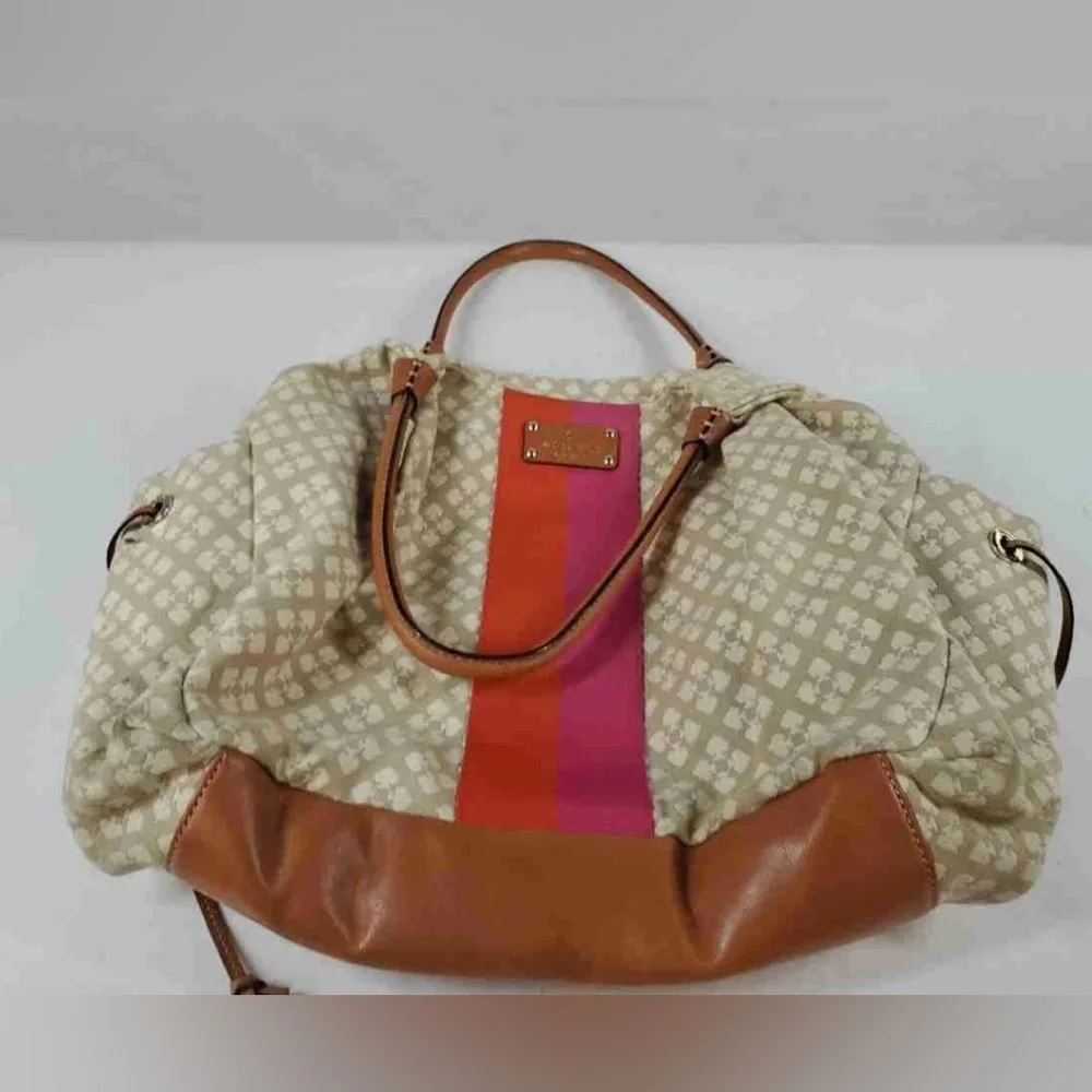 Kate Spade Classic Spade Stevie Baby Bag, Cream and Pink GUC